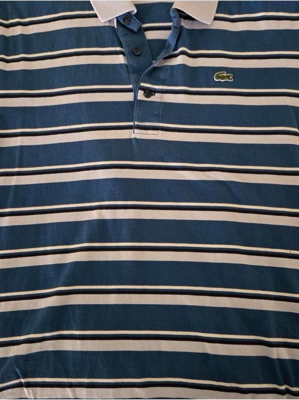 Lacoste Blue and White Striped Polo Shirt